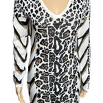 Venus beige & black leopard & cheetah print long sleeve mini sweater dress SZ S Photo 0
