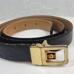 Vintage Mens Belt 36/90 Black Genuine Leather Ostrich Gold Box Frame Buckle Photo 0