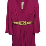 Cache  Empire Bust Gold Metal Grecian Gold Self Belt Top New Ruched Plum NWT $118 Photo 2