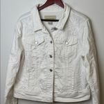 Anthropologie Pilcro and the Letterpress White Floral Embroidered Jean Jacket sz XL Photo 5