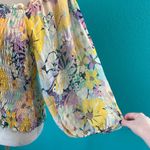 Shoshanna Cece Smocked Floral Print Top Yellow Square Neck Blouse Size M Photo 3