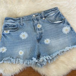 Material Girl Denim Distressed Daisy Print Blue Jean Shorts Photo 0
