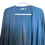LOGO By Lori Goldstein Cardigan Womens 1X Blue Mixed Media Pockets Open Sweater Photo 1