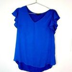PaperMoon 💙 Blue Ruffle Sleeve Blouse High-Low Hem Top Women’s Large Trendy Chic Photo 0