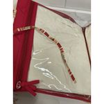 Laura Ashley  Fold Up Travel Case Bag Tan Red Quilted Zipper Clear Window New Photo 4