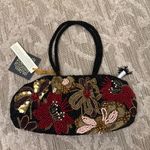 NWT Made in India Beaded Floral Flower Shoulder Bag Maroon Brown Fall Winter New Black Photo 2