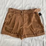 INC New Satin Belted Waist Cuffed Hem Shorts Warm Chestnut Brown Photo 2