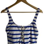 Lauren Ralph Lauren White Blue Port Nautical Striped Lace Up One Piece Swimsuit Size 10 Photo 4