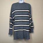 American Eagle  Blue/White Oversized V-Neck Knit Pullover Sweater Women's Medium Photo 2