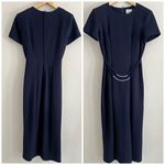 Black Minimalist Midi Dress Draped Waist Silver Detail Structured Modern Sz 8 Photo 8