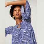 Warm Blue White Floral Garden Tunic Dress Size L Photo 4