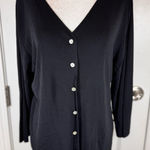 Carolyn Taylor  Black Ribbed Button Front Cardigan XL Classic Work Layer Photo 0