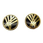 Vintage Black and Gold Button Costume Earrings Art Deco Revival 80s Photo 0