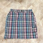 GH Bass Madras Plaid Cargo Mini Skirt Cotton Blue Red White 6 Pockets Mid Rise Photo 0