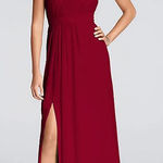 David's Bridal Long One-Shoulder Crinkle Chiffon Dress F18055 Bridesmaid NWT 6 Photo 0