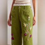 Free People NWOT We The Free Summer Bloom Embroidered Jeans grasshopper combo 25 Photo 4