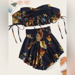 Zaful Bi@ Fang 2Piece Outfit Floral Drawstring Ruched Top & Smocked Shorts; S Photo 1