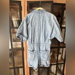 Mango  denim romper playsuit light wash chambray short sleeve pockets button down Photo 2
