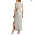 Connected Apparel Gold Slitted Metallic Sleeveless Cowl Neck Maxi Sheath Dress Photo 1