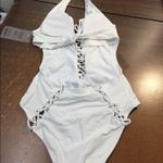 NWT Womens Ashley Graham Cutout Halter sexy lace up monokini one piece size 6 White Photo 1
