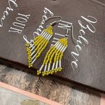 Yellow Beaded Fringe Dangle Earrings | Boho Festival Style Photo 3