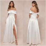 Lulus LULU’S Greatest Hits White Satin Off The Shoulder Maxi Dress Photo 1