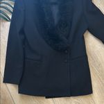 Vintage Karen Nicole New York 100% Wool Black Blazer with Faux Fur Collar Size 6 Photo 10