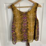 Adrienne Yellow and Purple Snake Print Tank Top With Tie Front Size Medium Photo 5