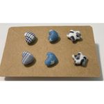 None Fabric Covered Button Earring Studs Plaid Cheetah Photo 1
