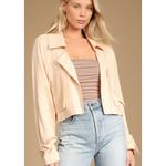 Lulus  Blazer Womens Medium Tan Orange Positively Chic Linen Blend Crop Jacket Photo 2
