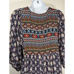 Umgee  Navy Peasant Tunic Dress Aztec Boho Hippie Lagenlook 3/4 Sleeve Size Large Photo 6