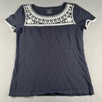 Talbots Shirt Womens SP Petite Navy Embroidered Cap Sleeve Cotton Casual Top Photo 0
