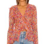 Free People NEW NWT  nina printed top in tulip ditsy orange floral bell sleeve Photo 0