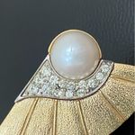 Park Lane Vintage  Brushed Gold-tone Rhinestones Faux Pearl Fan Earrings 16.1g Photo 9