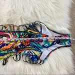Abstract Plunging Strappy Cheeky Colorful Cutout Bathing Suit Photo 7