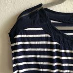 Pleione Tee Striped Navy Blue & White Zipper at Shoulders Top Scoop Neck XL EUC Photo 4