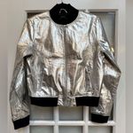 ZARA Outerwear Silver Metallic Bomber Jacket Embroider Floral Butterflies Size M Photo 14