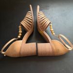 Lucky Brand Womens Chunky Leather Brown Beaded Block Heel Sandals sz 7.5 Strappy Photo 2