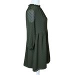 Loft Army Green Long Sleeved Swiss Dot Swing Dress Small Petite Casual Modest Photo 3