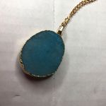 Necklace w/ Blue Agate Druzy Stone Gold Surround and Gold Chain NEW NEVER WORN Photo 7