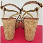 Kate Spade Tender Luggage Brown Gold Leather Wedge Heels Womens Shoe Size 10 NEW Photo 3