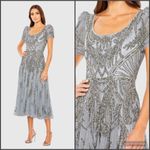 Mac Duggal 5434 Short Sleeve Beaded A-line Tea Length Dress Photo 1