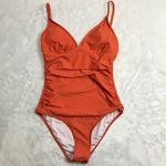 Cupshe  Ruched Front One Piece Swimsuit‎ Women's Small Orange Plunging V-Neck NEW Photo 9