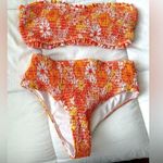 Orange floral ribbed bikini set Size L Photo 0