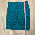 J.Crew Dark Navy Blue, Aqua and Green Printed Medallion Pencil Skirt, size 4 Photo 8