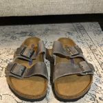 Birkenstock  Arizona Leather Sandals In Grey Charcoal Photo 3