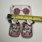 Bridesmaid Beaded Rhinestone Felt Pierced Dangle Drop Earrings Bridal Party White Photo 6