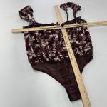 Free People ‎ Bodysuit Women Small Brown Maroon Floral Take It Away Ruffle Photo 7