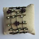 Vintage Wide Flower Vine Green & Purple Rhinestone brass tone metal bracelet Photo 1