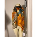 Bon Voyage Yellow Orange Multi Silk Feel 100% Polyester Oblong Scarf Shawl Wrap Photo 3
